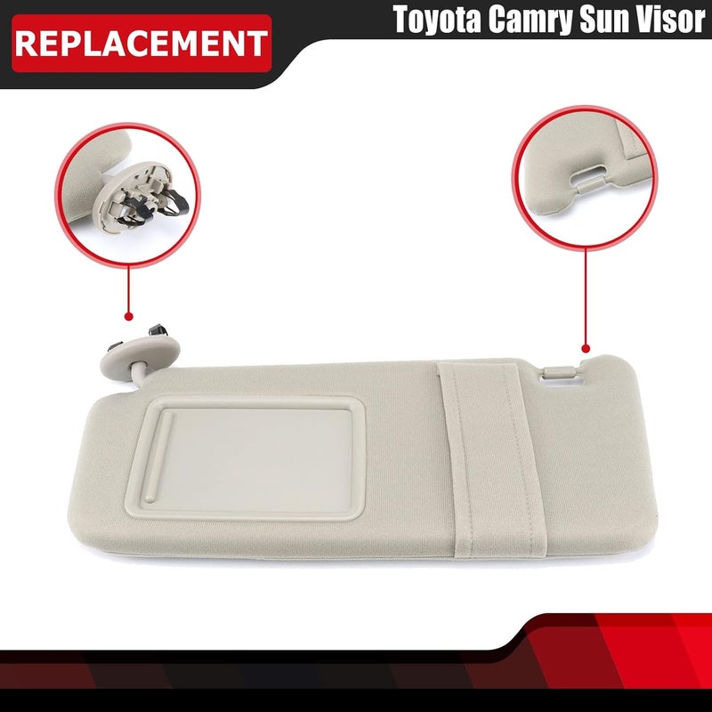 FEXON Pair Sun Visor Left Driver Right Passenger Side Compatible with 2007 2008 2009 2010 2011 Toyota Camry Hybrid Without Sunroof and Light (Beige) - Image 4